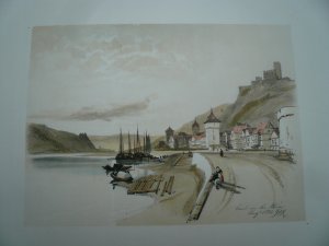 Kaub am Rhein, anno 1834, Tonlithographie, Harding J.D. Gesamtan