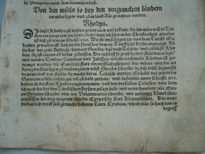 Griechenland-Inseln, anno 1560, Münster Sebastian, Holzschnitt -Blatt aus der Cosmographia; Beschreibung der Inseln: Rhodos (auch Johanniterorden), Lesbos […]