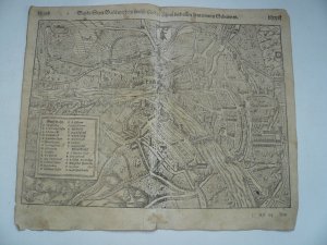 Basel, anno 1570, grosse Ansicht, Holzschnitt von Sebastian Münster aus der Cosmographia, dt. Ausgabe, Blattmaß: 31x40 cm.. Gering gebräunt, Mittelfalz […]