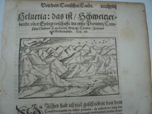 Helvetia das ist Schweitzer Land, anno 1590, Sebastian Münster -Blatt aus Sebastian Münster, Cosmographia, dt. Ausgabe, Blatt 32 x 21 cm., gering gebräunt […]