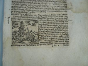 Babylon, anno 1590, Holzschnitt/Blatt aus S. Münster, Cosmographia    -mit Beschreibung der Stadt, auch Arabien. Blatt: 34 x 21 cm., gering wasserfleckig, minimaler Wurmfraß