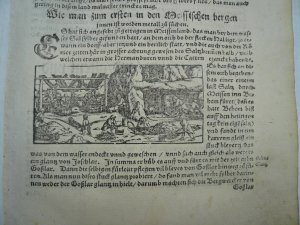 Bergbau, Joachimstal, Meissnische Berge, anno 1580, Sebastian Münster Cosmographia -Blatt aus einer dt. Ausgabe, um 1580, beschreibt u.a.: "Von dem Jachims […]