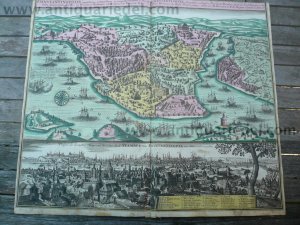 Constantinopolis, anno 1730, plan+panorama, Seutter M., Copperengraving, edited by Seutter Matthäus, anno 1730, size of the leaf: 50x58 cm., old colours […]