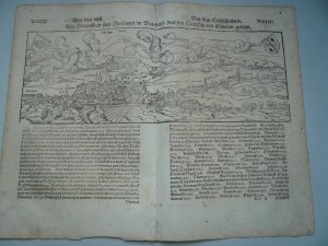 Freising,anno 1570, Sebastian Münster, Ansicht Holzschnitt aus Sebastian Münsters Cosmographia, verlegt anno 1570, Blattgrösse: 31 x 40 cm., Ansicht: […]