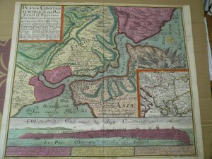 Istanbul/Konstantinopel, anno 1735, map+plan, Seutter M.,old col Copperengraving, edited by Matthäus Seutter, 1735: "Plan de Constantinople de son Port […]