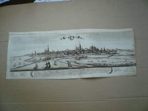 Wismar, anno 1720, Panoramaansicht, Bodenehr G., ORIGINAL Blattmaß: 19 x 50 cm., am Kopf angerändert, bitte sehen Sie sich die Bilder an.