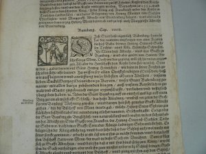 antiquarisches Buch – Münster Sebastian – Bamberg, anno 1570, Blatt aus S. Münster, Cosmographia     Beschreibung der Stadt Bamberg, Blattmaß: 32 x 21 cm. gering gebräunt, min. Wurmfraß.