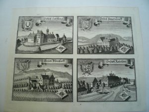 Cham-Ränkam, Chammünster, Windischbergerdorf, anno 1726 Wening Kupferstich mit insges. 4 Ansichten, Blattmaß: 31 x 40 cm.. U.a.: Das Schloss Windischbergerdorf […]