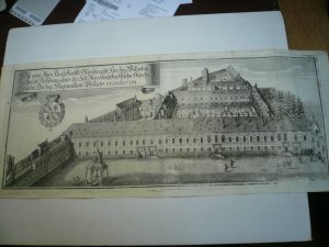 München, Residenz, anno 1701, Kupferstich, M. Wening, von zwei Platten gedruckt 27 x 68 cm., selten