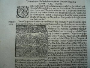 antiquarisches Buch – Münster Sebastian – Die Geißel Gottes, Hunnenkriege, S.Muenster, Cosmographia, anno 1590            ---Blatt aus S. Münster, beschreibt auch den Einfall der Sarazenen usw.. Blatt: 35 x 22 cm..