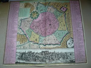 Milano, anno 1740, Plan and panorama, Seutter M., old colours Milan. SEUTTER, M. [Augsburg, 1740] "Milano, la Citta principale et Fortezza Reale del Ducato […]