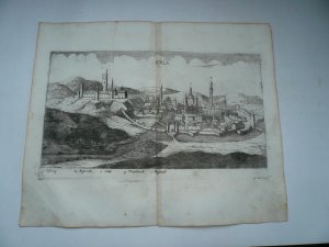 Eger/Erlau, anno 1685, copperengraving Wagner/Koppmeyer, scarce print --size of the sheet: 29 x 36 cm., small restored tear on below centerfold.