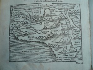 Afrika anno 1567, Gesamtansicht aus Sebastian Münster, Cosmographia --Insgesamt 4 Seiten, jeweils 29x20 cm., guter Erhaltungszustand---