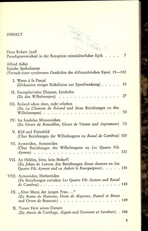 gebrauchtes Buch – Alfred Adler – Epische Spekulanten Versuch einer synchronen Geschichte des altfranzösischen Epos / Vorwort von Hans Robert Jauß