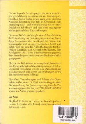 gebrauchtes Buch – Rudolf Rieser – Das Aufenthaltsgesetz Rechtsgrundlagen - Verwaltungspraxis