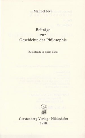 Beiträge zur Geschichte der Philosophie Zwei Bände in einem Band