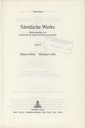 gebrauchtes Buch – Ingen, Ferdinand van und Hans-Gert Roloff – Johann Beer Sämtliche Werke Band 9 Maul=Affen / Kleider=Affen