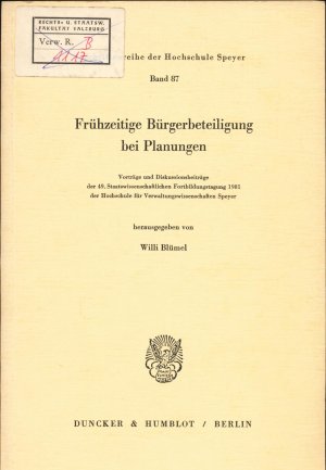 gebrauchtes Buch – Willi Blümel – Frühzeitige Bürgerbeteiligung bei Planungen