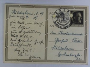 Postkarte / Ganzsache mit Stempel: Deutsch der Sudetengau Eger - 50. Geburtstag des Führers, 20.4.1939