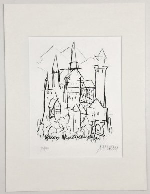 Schloss Neuschwanstein - (Lithographie / 2019, num. u. signiertes Ex. Nr. 23, Auflage: 180)