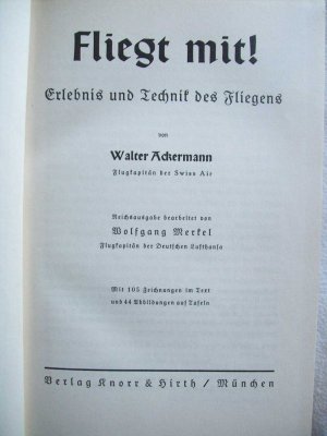 antiquarisches Buch – Walter Ackermann – "Fliegt mit! Erlebnis und Technik des Fliegens" Pilotenerfahrung Flugkapitän 1938