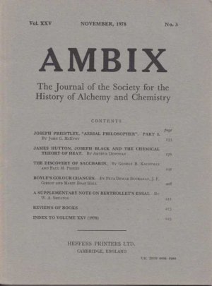 gebrauchtes Buch – Ambix. The Journal of the Society for the History of Alchemy and Early Chemistry Vol. XXV, No. 3. November, 1978