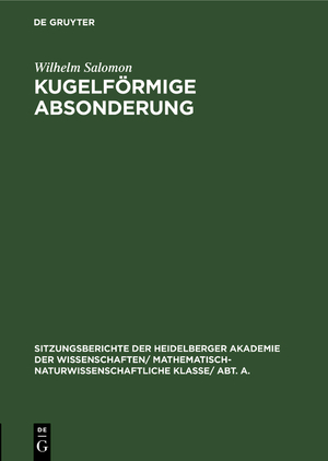 neues Buch – Wilhelm Salomon – Kugelfoermige Absonderung