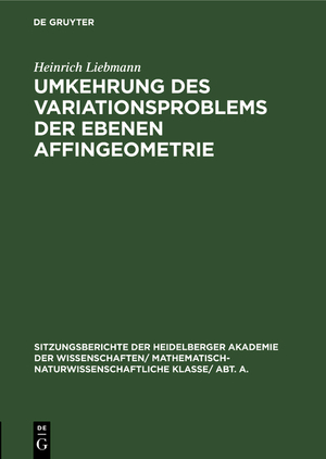 ISBN 9783111046617: Umkehrung des Variationsproblems der ebenen Affingeometrie