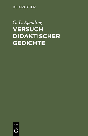 ISBN 9783111113111: Versuch didaktischer Gedichte