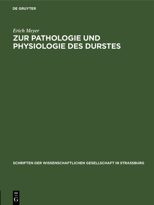 ISBN 9783111185101: Zur Pathologie und Physiologie des Durstes