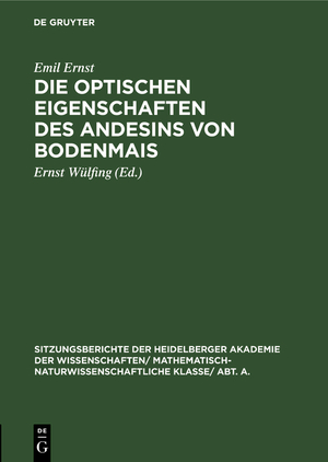 ISBN 9783111188126: Die optischen Eigenschaften des Andesins von Bodenmais