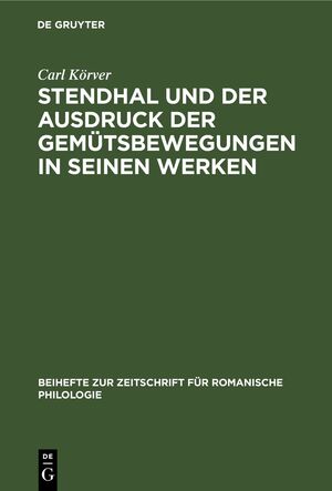 ISBN 9783112324295: Stendhal und der Ausdruck der Gemütsbewegungen in seinen Werken