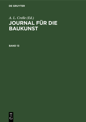 ISBN 9783112392553: Journal für die Baukunst / Band 13