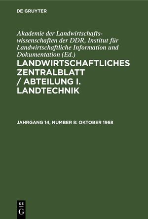 ISBN 9783112646274: Landwirtschaftliches Zentralblatt / Abteilung I. Landtechnik / Oktober 1968