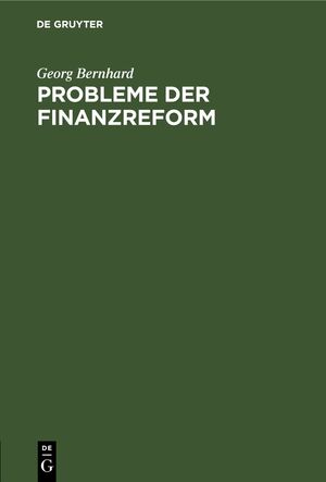 ISBN 9783112689493: Probleme der Finanzreform