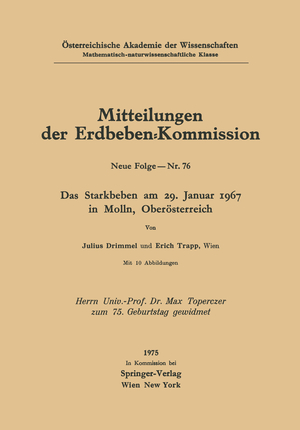 ISBN 9783211864449: Das Starkbeben am 29. Januar 1967 in Molln, Oberoesterreich