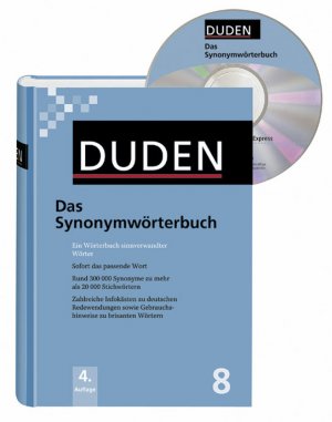 ISBN 9783411041343: Duden: Das Synonymwörterbuch. Ein Wörterbuch sinnverwandter Wörter; [sofort das passende Wort, rund 300000 Synonyme zu mehr als 20000 Stichwörtern, zahlreiche Infokästen zu deutschen Redewendungen sowie Gebrauchshinweise zu brisanten Wörtern].