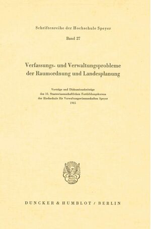 ISBN 9783428015719: Verfassungs- und Verwaltungsprobleme der Raumordnung und Landesplanung.