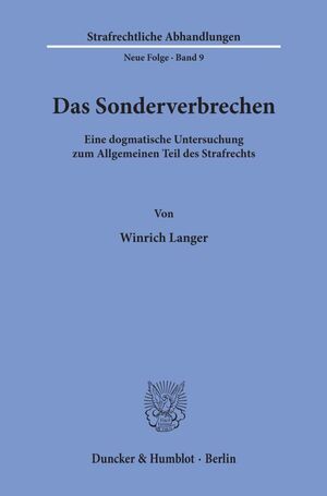 ISBN 9783428026012: Das Sonderverbrechen.