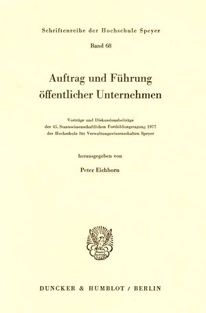 neues Buch – Peter Eichhorn – Auftrag und Führung öffentlicher Unternehmen.