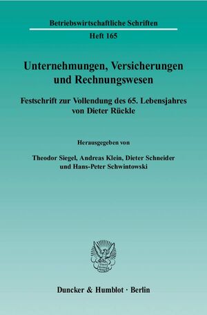 ISBN 9783428117116: Unternehmungen, Versicherungen und Rechnungswesen.