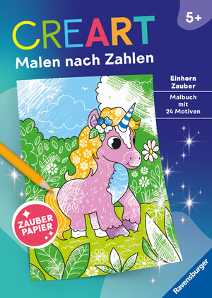 neues Buch – Ravensburger CreArt Malen nach Zahlen ab 5: Einhorn Zauber, Malbuch, 24 Motive, Zauberpapier