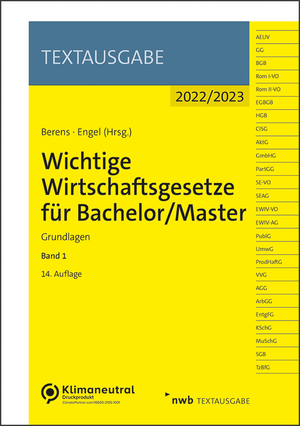 ISBN 9783482675942: Wichtige Wirtschaftsgesetze für Bachelor/Master, Band 1 - Grundlagen