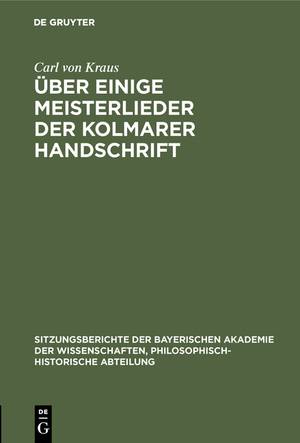 ISBN 9783486760620: Über einige Meisterlieder der Kolmarer Handschrift