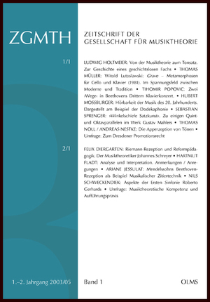 ISBN 9783487135137: ZGMTH - Zeitschrift der Gesellschaft für Musiktheorie. - 1.-2. Jahrgang (2003/05). Band 1: 1/1 (2003), 2/1 (2005). Varia. Hrsg. von Hubert Moßburger.