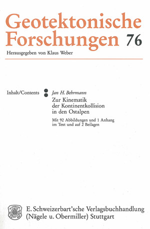 ISBN 9783510500420: Zur Kinematik der Kontinentkollision in den Ostalpen (=Geotektonische Forschungen ; 76).