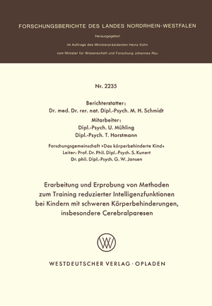 ISBN 9783531022352: Erarbeitung und Erprobung von Methoden zum Training reduzierter Intelligenzfunktionen bei Kindern mit schweren Körperbehinderungen, insbesondere Cerebralparesen