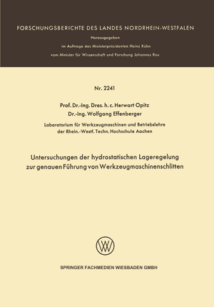 ISBN 9783531022413: Untersuchungen der hydrostatischen Lageregelung zur genauen Führung von Werkzeugmaschinenschlitten