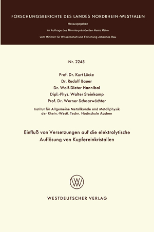 ISBN 9783531022451: Einfluß von Versetzungen auf die elektrolytische Auflösung von Kupfereinkristallen