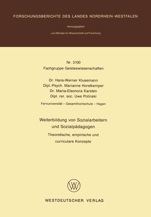 ISBN 9783531031002: Weiterbildung von Sozialarbeitern und Sozialpädagogen